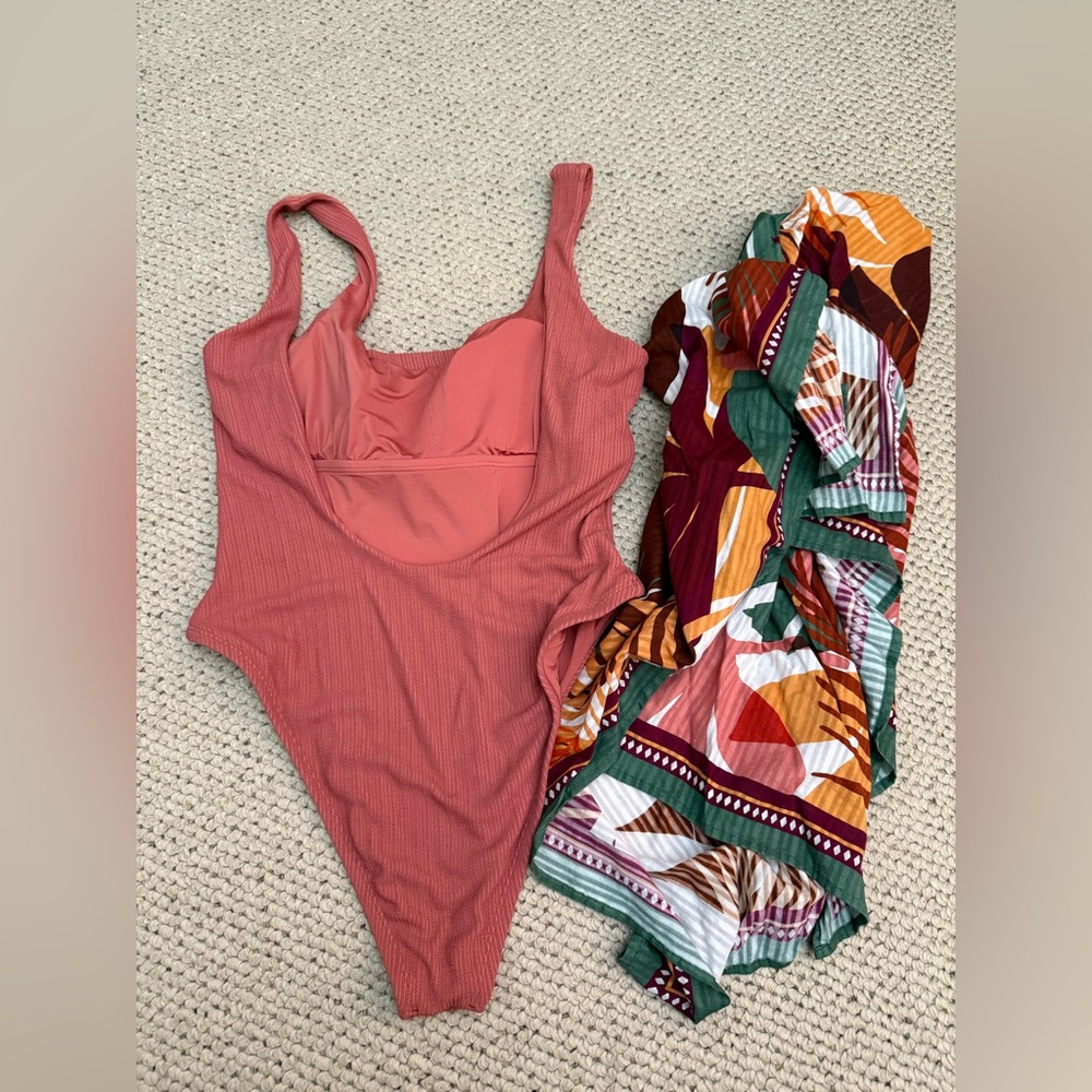 Vitamin A one piece bathing suit with sarong cover up - Picture 2 of 5